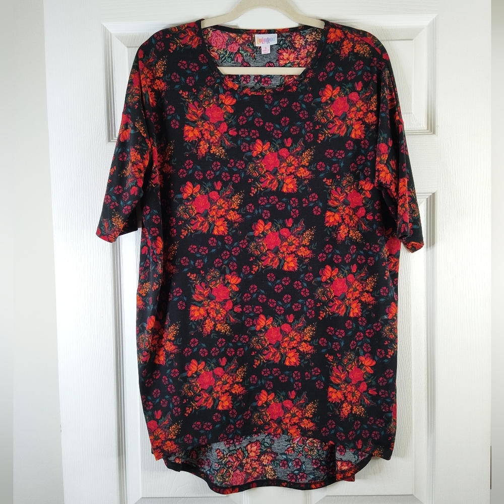 LuLaRoe Oversized Floral Tunic Top Orange Red
